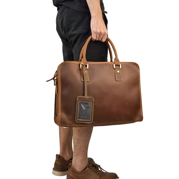 Vintage Leather Brown Men's 14‘’ Laptop Briefcase Professional Briefcase Business Handbag For Men - iwalletsmen