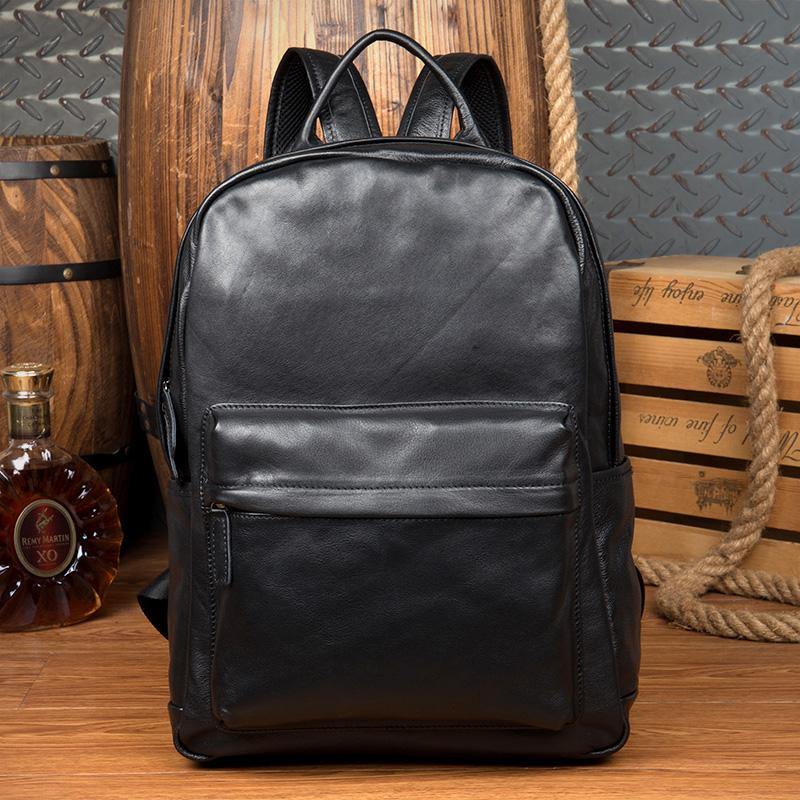 Cool Black Mens Leather 15inches Computer Backpack Fashion Travel Backpack School Backpack for men - iwalletsmen