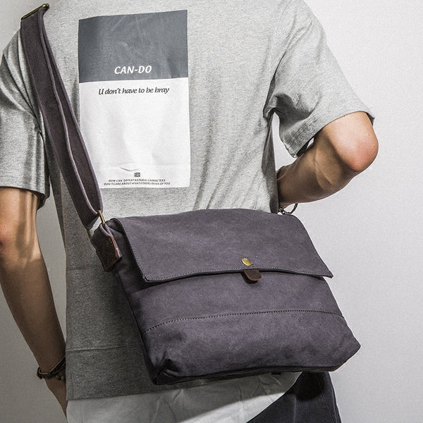 Casual Canvas Dark Gray Men's Side Bag Shoulder Bag Postman Messenger Bag For Men - iwalletsmen