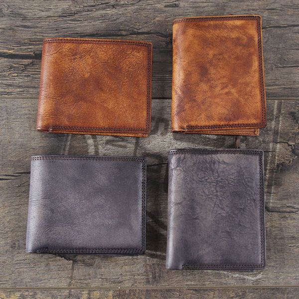 Handmade Genuine Leather Mens Cool Slim Leather Wallet Men Small Wallets Bifold for Men