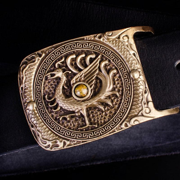 Handmade Genuine Leather Punk Rock Auspicious Phoenix Mens Cool Men Biker Trucker Leather Belt