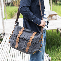 Canvas Mens 14'' Side Bag Courier Bag Gray Postman Bag Messenger Bag for Men - iwalletsmen