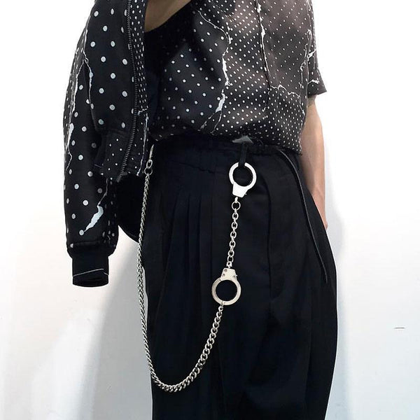 Fashion Womens Men's Handcuffs Stainless Steel Jeans Chain Jean Chain Pants Chain Biker Wallet Chain For Men - iwalletsmen