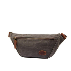 Blue Waxed Canvas Leather Fanny Pack Men's Chest Bag Sling Hip Bag Waist Bag For Men - iwalletsmen