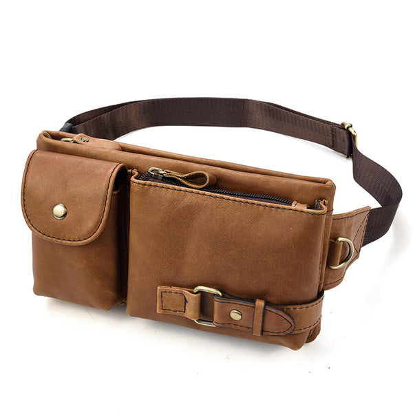 Fashion Brown Leather Men's Fanny Pack Black Hip Pack Waist Bag For Men - iwalletsmen