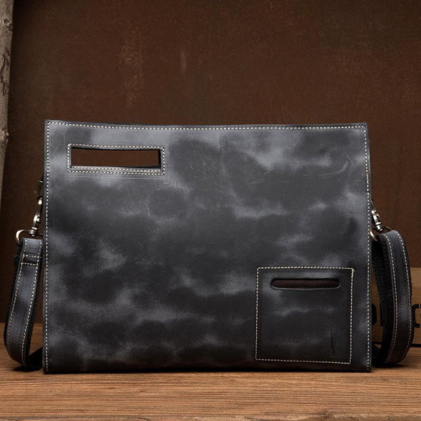 Fashion Black Mens Leather 10 inches Mens Gray Messenger Bag Brown Courier Bag Clutch Bag for Men - iwalletsmen