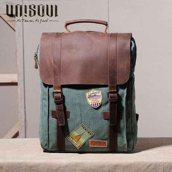 Cool Mens Canvas Leather Travel Backpack Canvas Backpack Canvas School Bag for Men - iwalletsmen