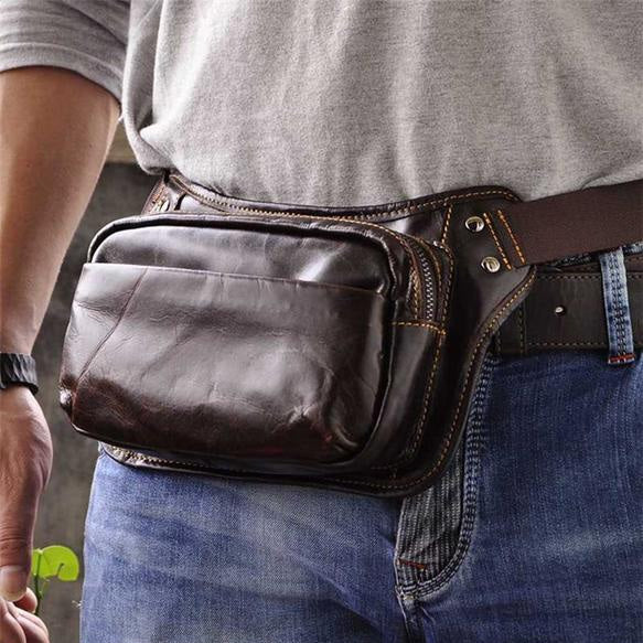 Vintage Leather Fanny Pack Mens Waist Bag Hip Pack Belt Bag for Men - iwalletsmen