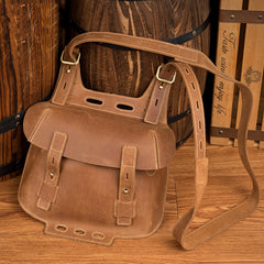 Dark Brown Leather 8 inches Mens Small Saddle Messenger Bags Shoulder Bags for Men - iwalletsmen