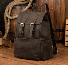 Brown Mens Leather 15 inches Computer Backpacks Black Cool Travel Backpacks Laptop School Backpack for men - iwalletsmen