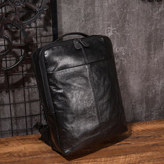 Black Cool Mens Leather Backpack Travel Backpack Leather 15inch Laptop Backpack for Men - iwalletsmen