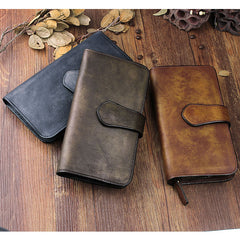 Cool Leather Brown Mens Long Wallet Gray Buckled Long Wallet Trifold Clutch Wallet for Men - iwalletsmen