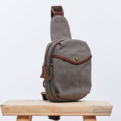 Cool Gray Canvas Mens Sling Bag Chest Bag One Shoulder Packs for men - iwalletsmen