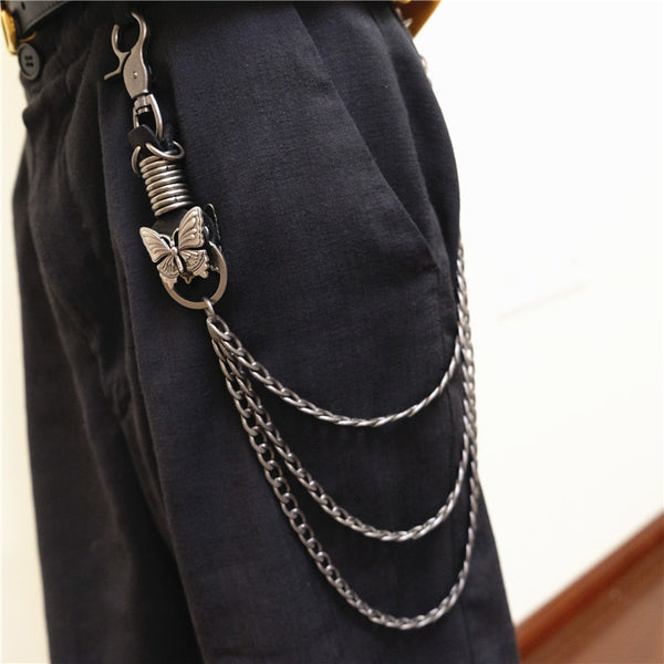Badass Mens Metal Three Layer Butterfly Key Chain Pants Chain Wallet Chain For Men - iwalletsmen