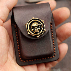 Skull Brown Leather Mens S.T.Dupont Lighter Cases Ronson Lighter Holder For Men - iwalletsmen