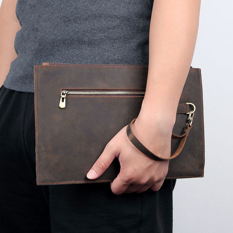 Vintage Coffee Leather Mens Wristlet Wallet Purse Zipper Clutch Wallet For Men - iwalletsmen