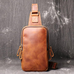 Best Brown Leather Men's Sling Bag Chest Bag Brown One shoulder Backpack Sling Pack For Men - iwalletsmen