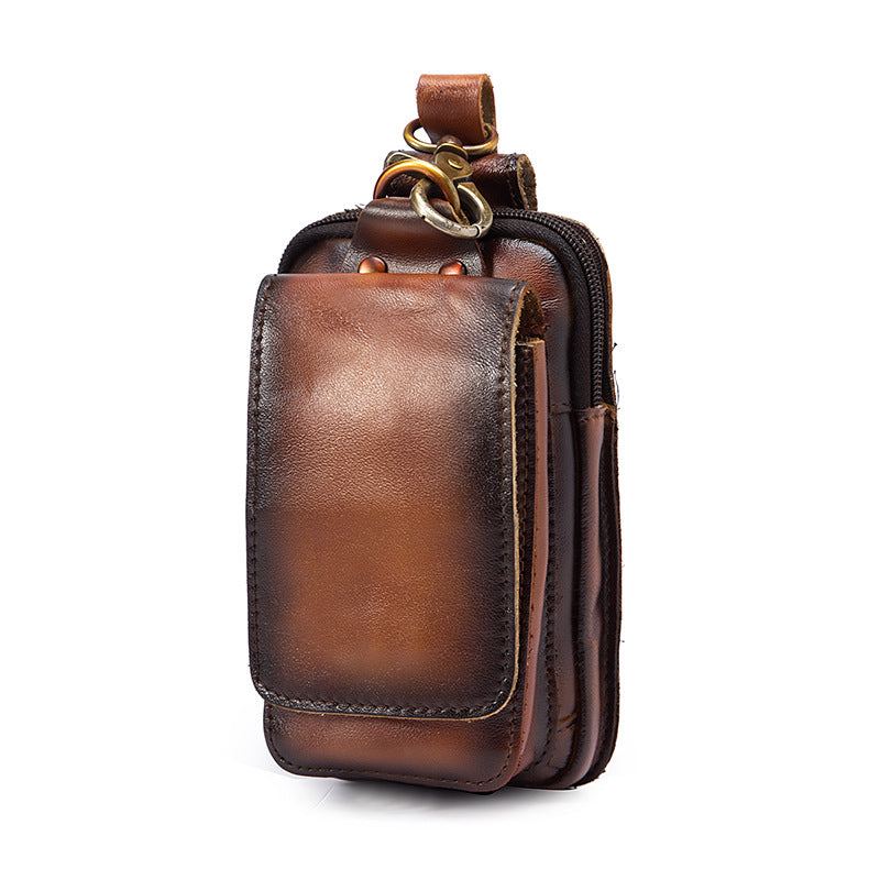 Oiled Brown Leather Cell Phone Retro Belt Pouch for Men Waist Bags BELT BAG For Men - iwalletsmen