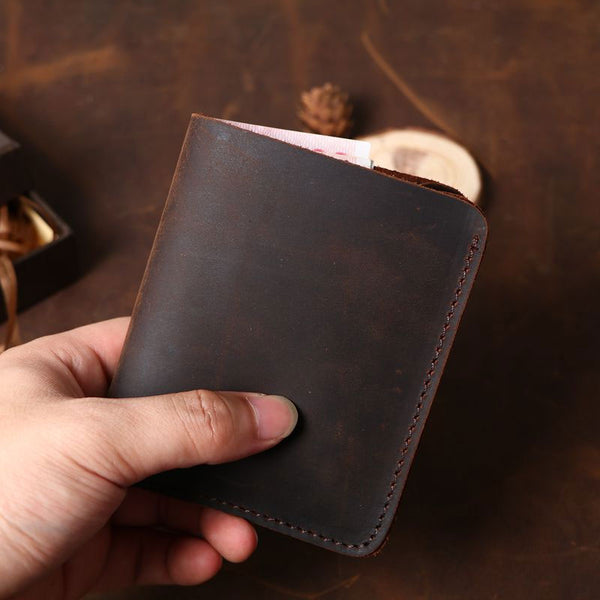 Cool Coffee Leather Mens Small Wallets Bifold Vintage Slim billfold Wallet for Men - iwalletsmen