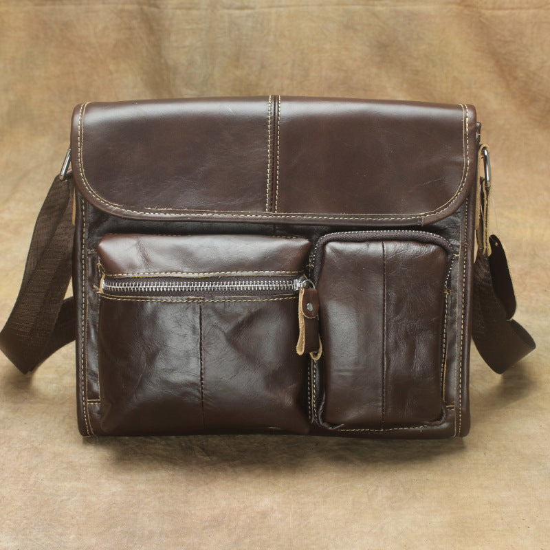 Oil Waxed Brown Leather Men's Small Messenger Bag Coffee Small Side Bag For Men - iwalletsmen