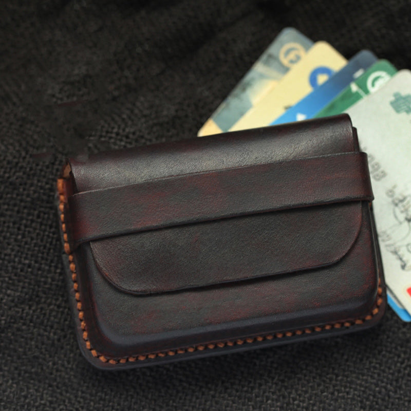 Cool Coffee Leather Mens Business Card Holder Coin Purse Small Change Wallet For Men - iwalletsmen