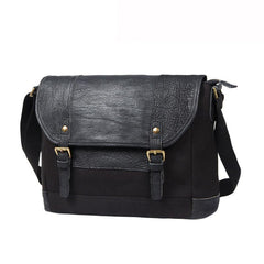 Black Canvas Leather Mens Side Bags Messenger Bags Dark Coffee Canvas Courier Bag for Men - iwalletsmen