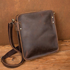 Vintage Dark Brown Cool Leather 12 inches Vertical Courier Bag Messenger Bags for Men - iwalletsmen