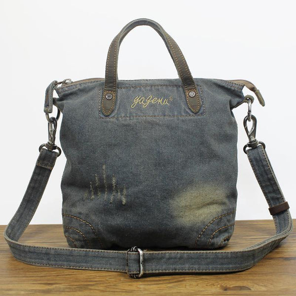 Denim Blue WOmens Mens Messenger Bag Vertical Tote Shoulder Bag Jean Courier Bag Handbag - iwalletsmen