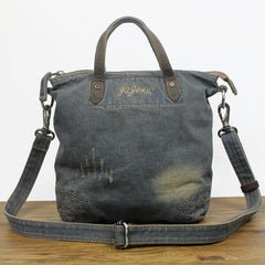Denim Blue WOmens Mens Messenger Bag Vertical Tote Shoulder Bag Jean Courier Bag Handbag - iwalletsmen