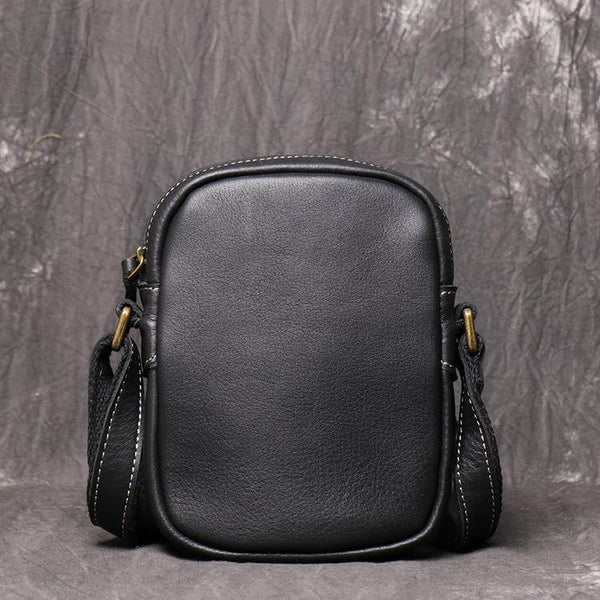 Black Leather Small Zipper Messenger Bag Vertical Side Bag Brown Courier Bag For Men - iwalletsmen