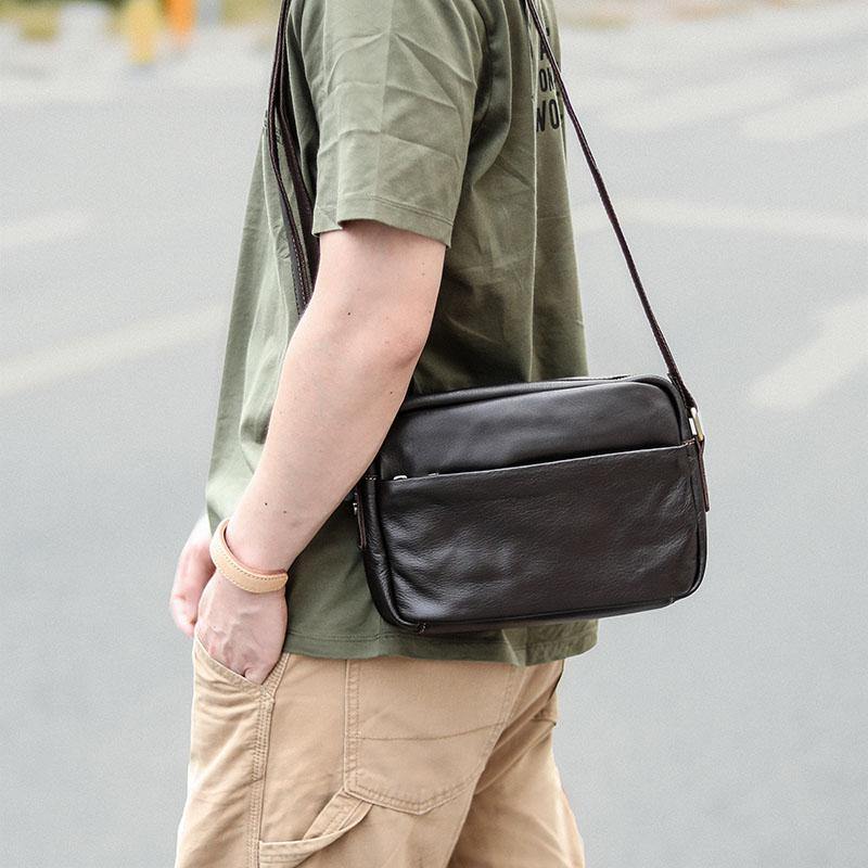 Black Leather Mens Casual Small Courier Bags Messenger Bags