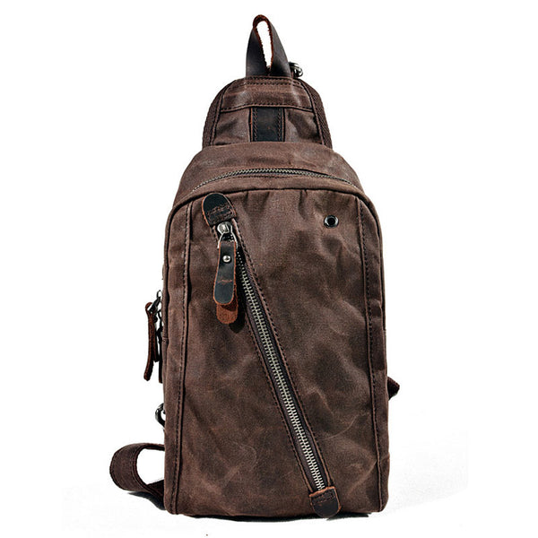 Coffee waxed canvas sling bag