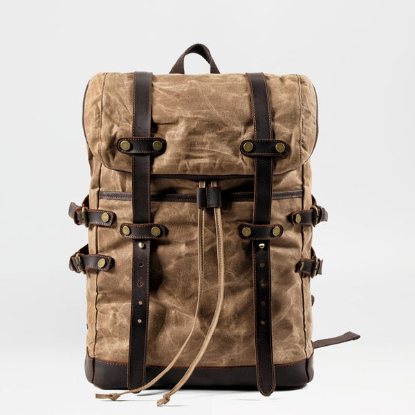 Waxed Canvas Leather Mens 15‘’ Computer Backpack Black Hiking Backpack Travel Backpack for Men - iwalletsmen