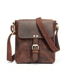 Vintage Brown Leather Men's Vertical Messenger Bag Small Side Bag Vertical Messenger Bag For Men - iwalletsmen