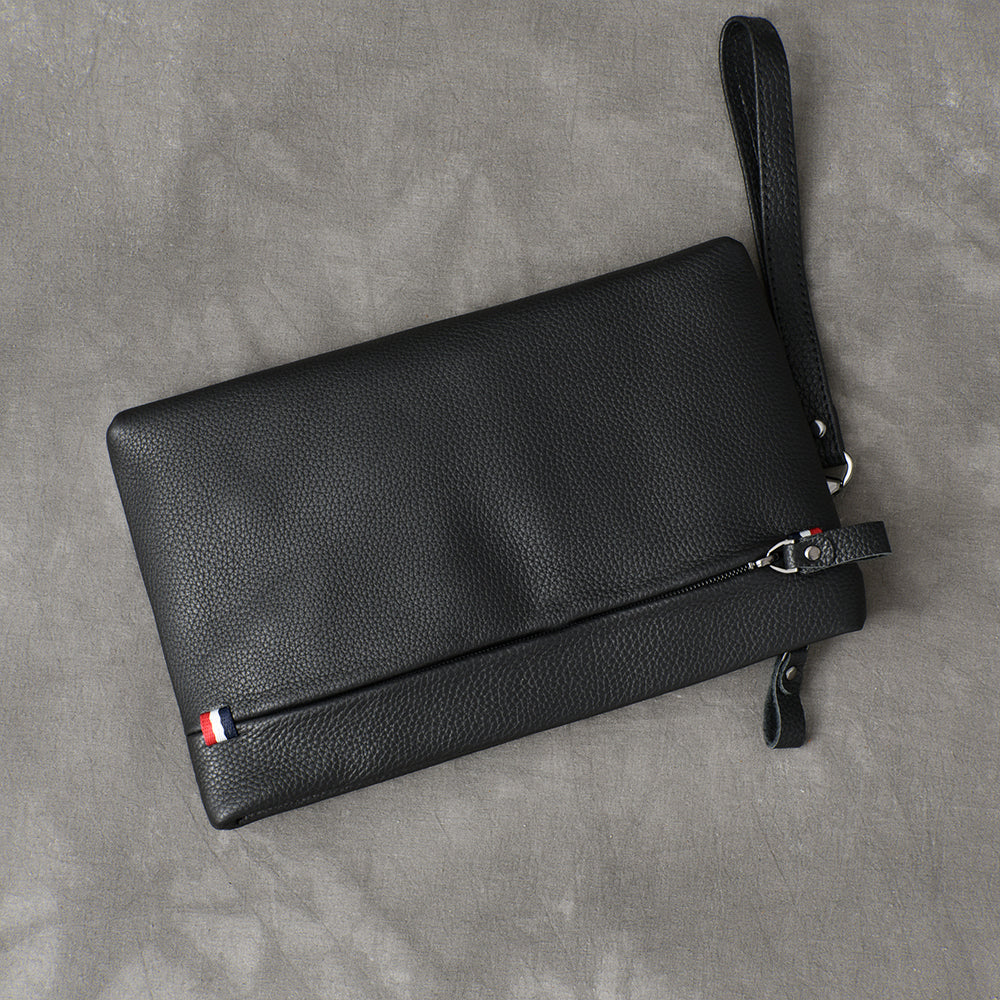 Black Leather Mens Business Clutch Bag Wristlet Clutch Wallet For Men - iwalletsmen