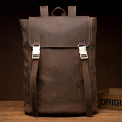 Casual Dark Brown Leather Mens 14 inches School Backpacks Satchel Backpack Computer Backpack for Men - iwalletsmen