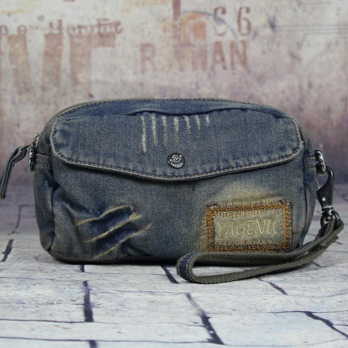 Blue Denim Mens Casual Small Messenger Bags Jean Clutch Bag Courier Bag For Men - iwalletsmen