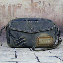 Blue Denim Mens Casual Small Messenger Bags Jean Clutch Bag Courier Bag For Men - iwalletsmen