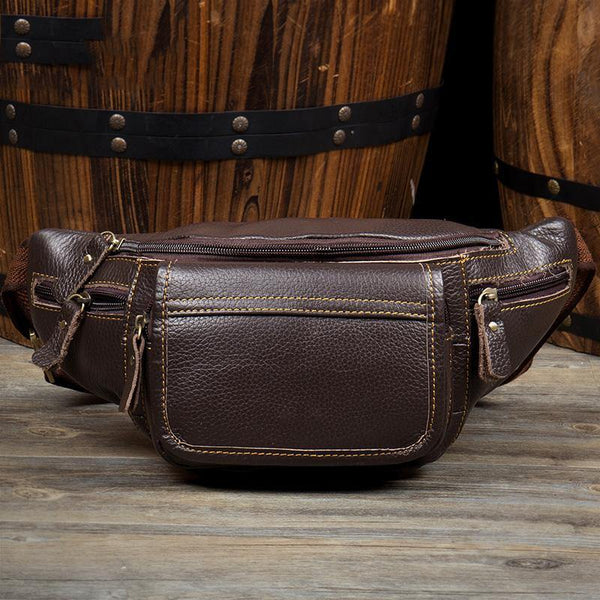 Vintage Black Leather Mens Fanny Pack Waist Bags Coffee Hip Pack Belt Bag Brown Bumbag for Men - iwalletsmen