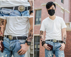 Handmade Genuine Leather Punk Rock Chinese Monster Mens Cool Men Biker Trucker Leather Belt