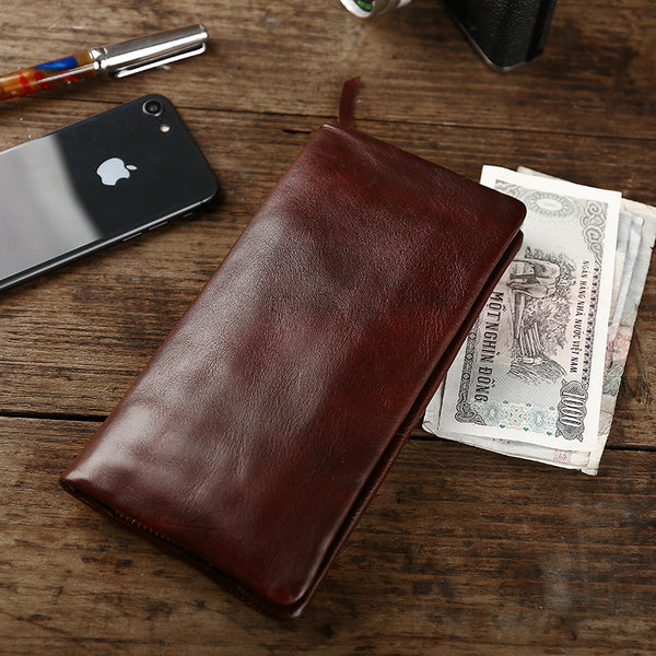 Cool Leather Mens Black Slim Long Wallet Zipper Bifold Card Wallet Clutch Wallet For Men - iwalletsmen