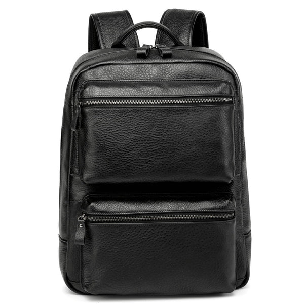 Black Leather Men's 14 inches Computer Backpack Large Travel Backpack Black Large College Backpack For Men - iwalletsmen