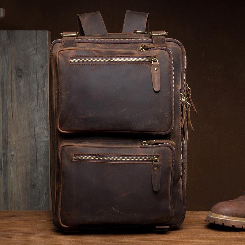 Cool Coffee Leather 15 inches Large Satchel BackPack Travel BackPack School BackPack for Men - iwalletsmen