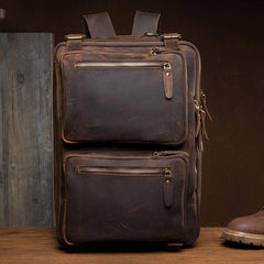 Cool Coffee Leather 15 inches Large Satchel BackPack Travel BackPack School BackPack for Men - iwalletsmen