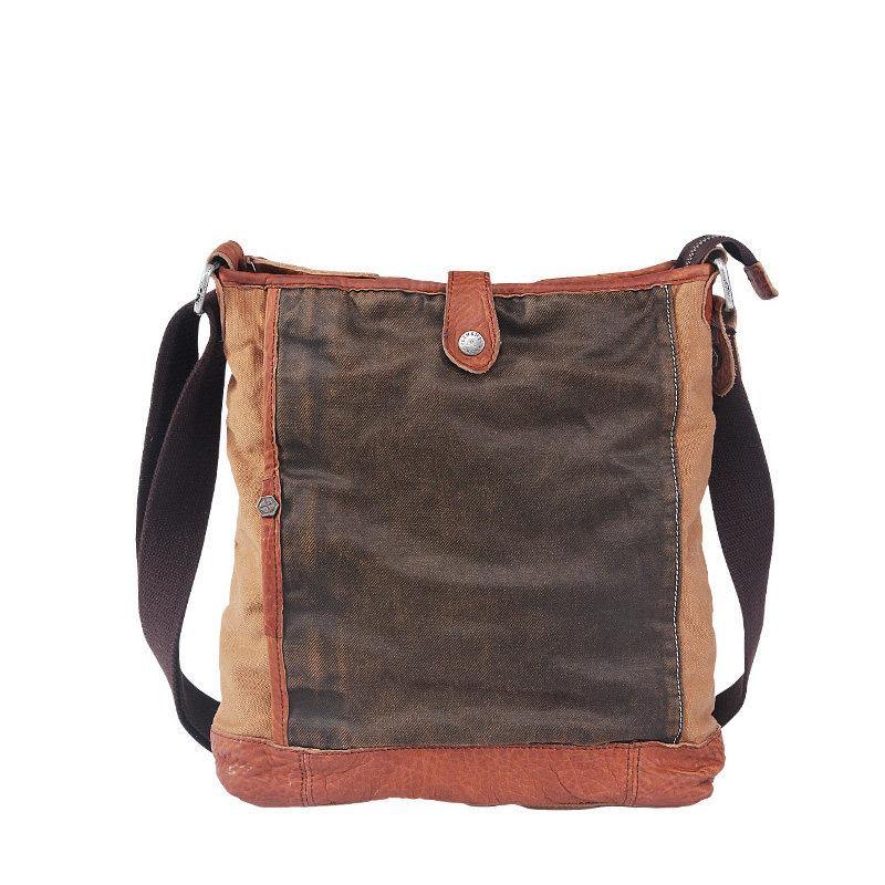 Canvas Leather Mens Distressed Brown Vertical Side Bag Messenger Bag Canvas Courier Bag for Men - iwalletsmen