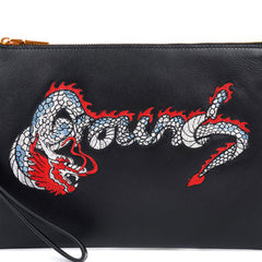 Handmade Leather Mens Chinese Dragon Clutch Cool Slim Wallet Zipper Clutch Wristlet Wallet for Men - iwalletsmen