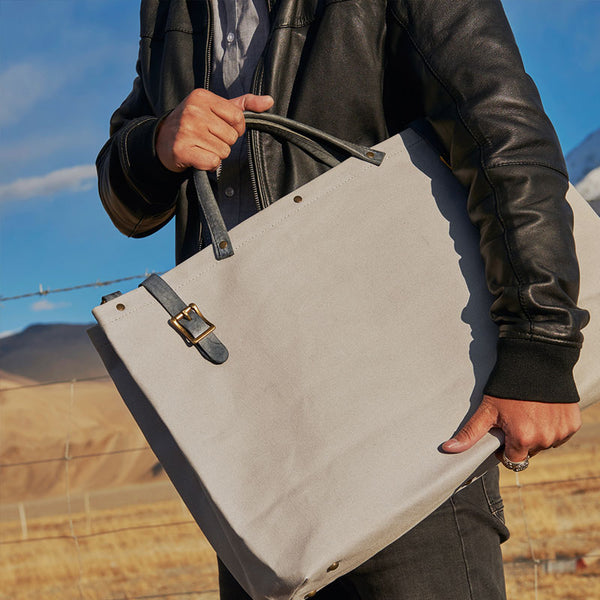 Mens Leather Canvas Large Handbag Canvas Weekender Bag Canvas Travel Bag for Men - iwalletsmen