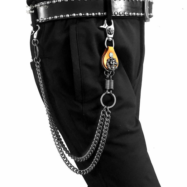 Badass Skull Mens Double Biker Wallet Chain Wallet Chain Pants Chain for Men - iwalletsmen