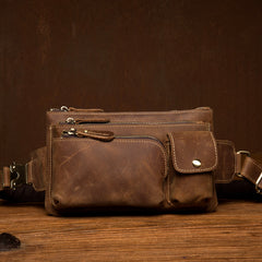 Vintage Brown Leather Mens Fanny Pack Waist Bag Coffee Hip Pack Belt Bag Bumbag for Men - iwalletsmen