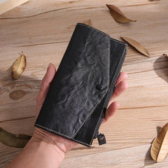 Casual Black Leather Men's Long Wallet Bifold Black Checkbook Wallet Clutch For Men - iwalletsmen